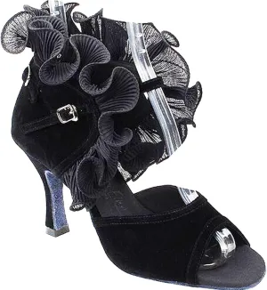 Very Fine Women's Ballroom Dance Shoes Tango Wedding Salsa Dance Shoes Ruffle Black Velvet Sera7013EB Comfortable Dance Shoes 3" Heel 9 M US [Bundle of 5]