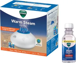 Vicks Warm Steam Vaporizer Bundle with 8 Oz VapoSteam Liquid Cough Suppressant, Helps Relieve Coughing, for Use in Vicks Vaporizers and Humidifiers