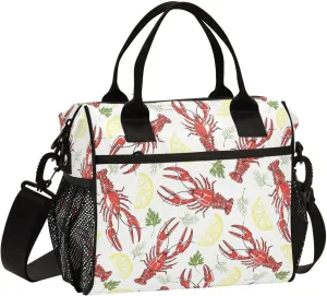 VIGTRO Crayfish Parsley Dill Lemon Slices Insulated Lunch Bag Leakproof Lunch Box for Women Men Reusable Lunch Tote Bag with Adjustable Shoulder Strap for Office Picnic Travel Size M