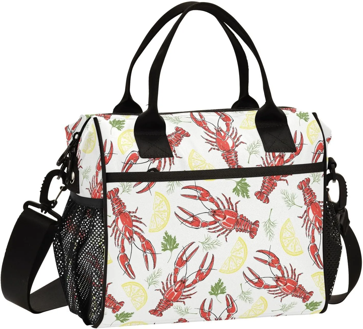 VIGTRO Crayfish Parsley Dill Lemon Slices Insulated Lunch Bag Leakproof Lunch Box for Women Men Reusable Lunch Tote Bag with Adjustable Shoulder Strap for Office Picnic Travel Size M