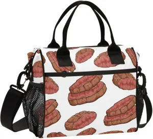 VIGTRO Delicious Beef Steak Insulated Lunch Bag Leakproof Lunch Box for Women Men Reusable Lunch Tote Bag with Adjustable Shoulder Strap for Office Picnic Travel Size S