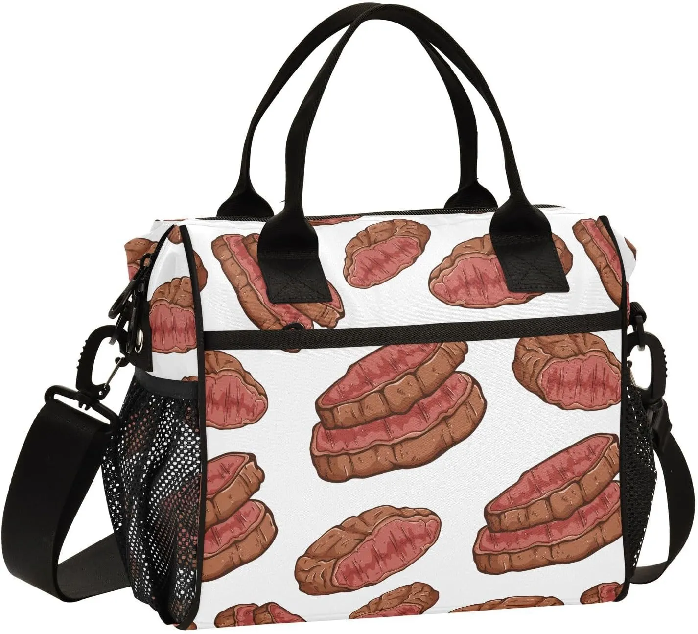 VIGTRO Delicious Beef Steak Insulated Lunch Bag Leakproof Lunch Box for Women Men Reusable Lunch Tote Bag with Adjustable Shoulder Strap for Office Picnic Travel Size S