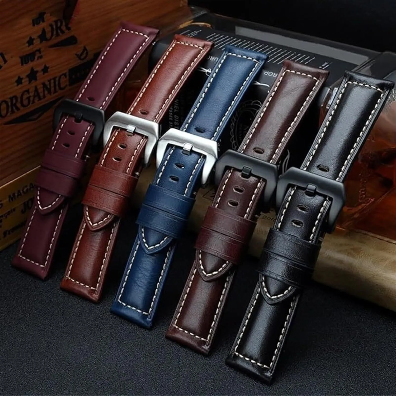 Vintage Genuine Leather Watchbands for Men Cowhide Watch Strap with Stainless Steel Buckle Watch Accessories Band