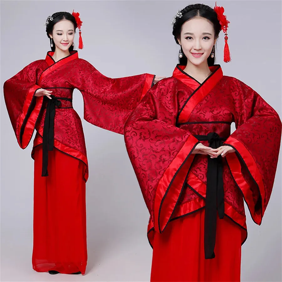 Vintage Long Sleeve Hanfu Dress Traditional Chinese Costume Cheongsam Tang Suit Skirt Patchwork Performance Attire
