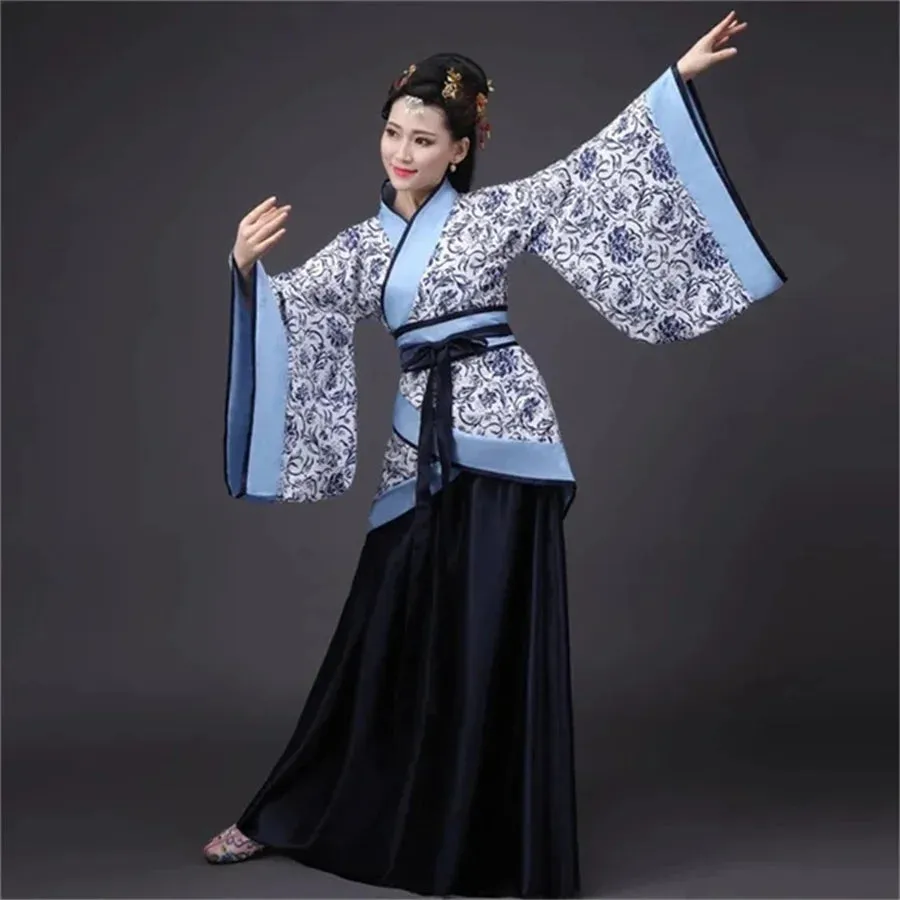 Vintage Long Sleeve Hanfu Dress Traditional Chinese Costume Cheongsam Tang Suit Skirt Patchwork Performance Attire