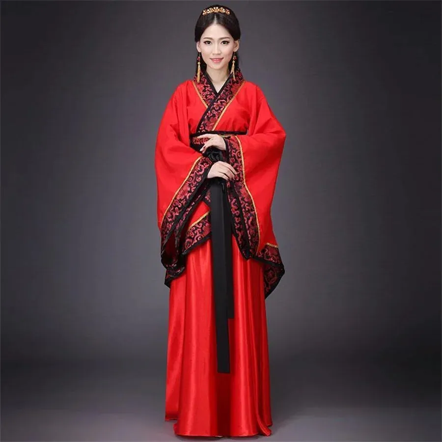 Vintage Long Sleeve Hanfu Dress Traditional Chinese Costume Cheongsam Tang Suit Skirt Patchwork Performance Attire