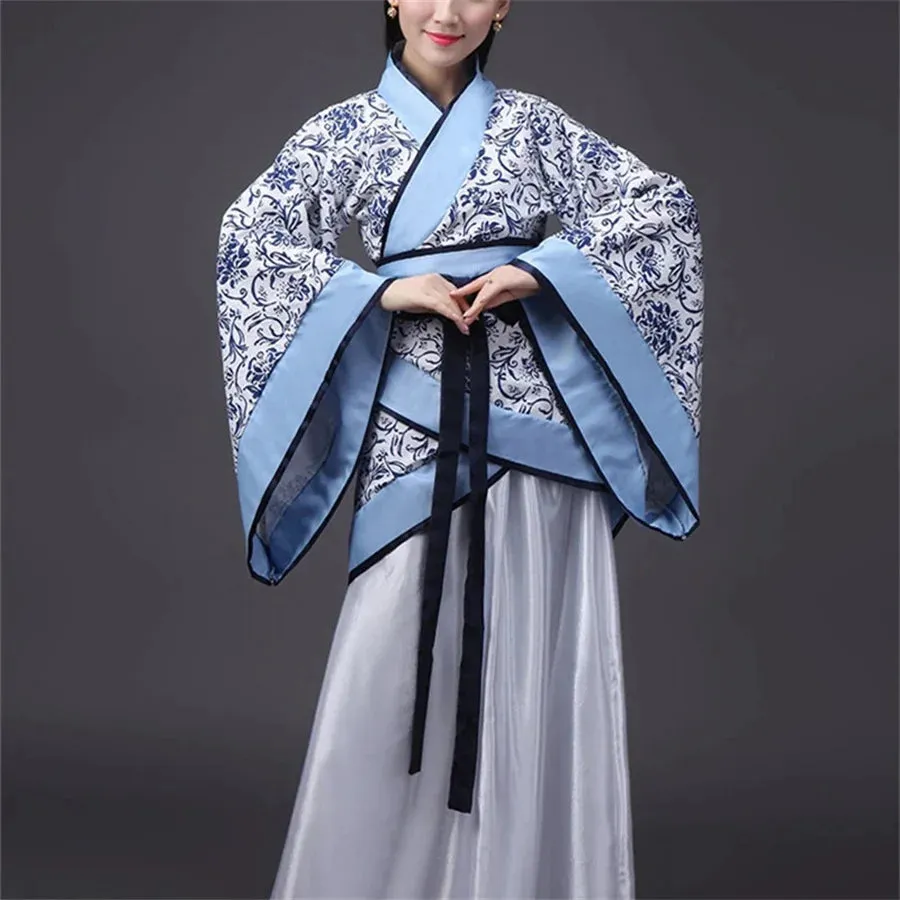 Vintage Long Sleeve Hanfu Dress Traditional Chinese Costume Cheongsam Tang Suit Skirt Patchwork Performance Attire