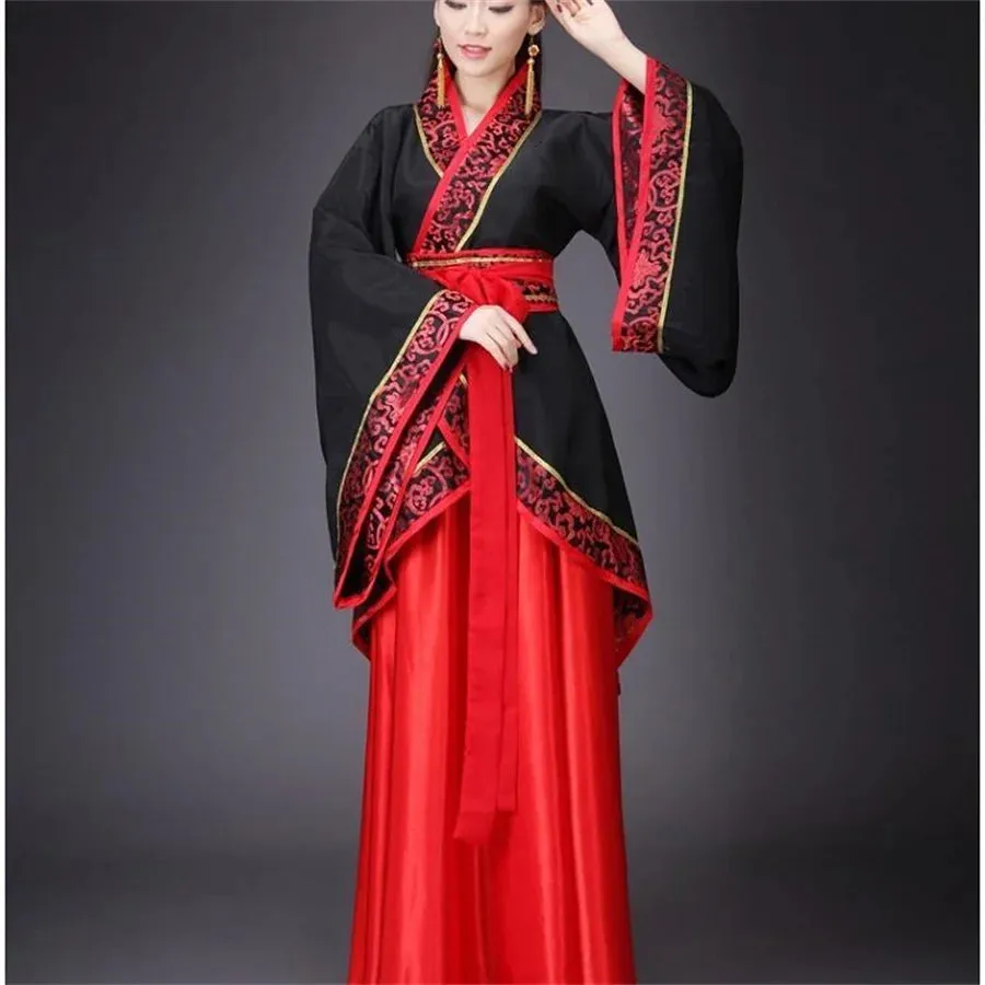 Vintage Long Sleeve Hanfu Dress Traditional Chinese Costume Cheongsam Tang Suit Skirt Patchwork Performance Attire