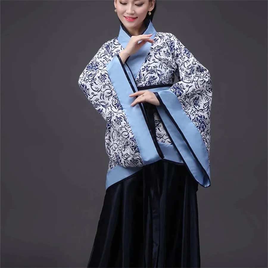 Vintage Long Sleeve Hanfu Dress Traditional Chinese Costume Cheongsam Tang Suit Skirt Patchwork Performance Attire
