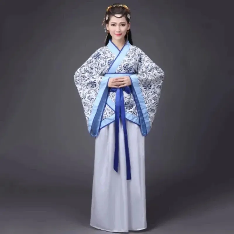 Vintage Long Sleeve Hanfu Dress Traditional Chinese Costume Cheongsam Tang Suit Skirt Patchwork Performance Attire