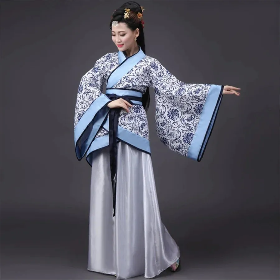 Vintage Long Sleeve Hanfu Dress Traditional Chinese Costume Cheongsam Tang Suit Skirt Patchwork Performance Attire