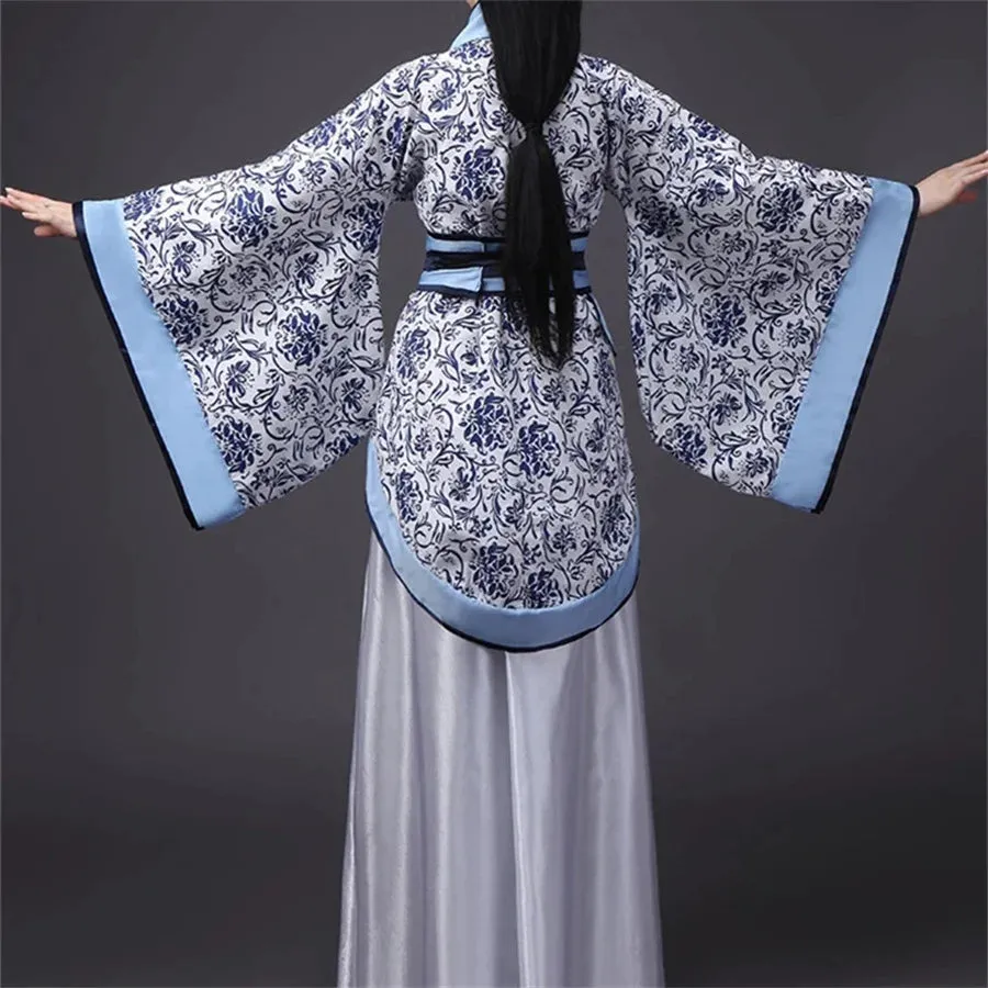 Vintage Long Sleeve Hanfu Dress Traditional Chinese Costume Cheongsam Tang Suit Skirt Patchwork Performance Attire