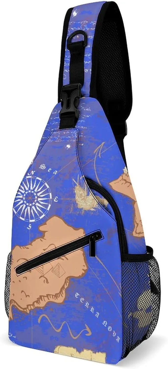 Vintage-nautical-map-style Crossbody Sling Backpack, Shoulder Bag Chest Bag for Travel Sport Running