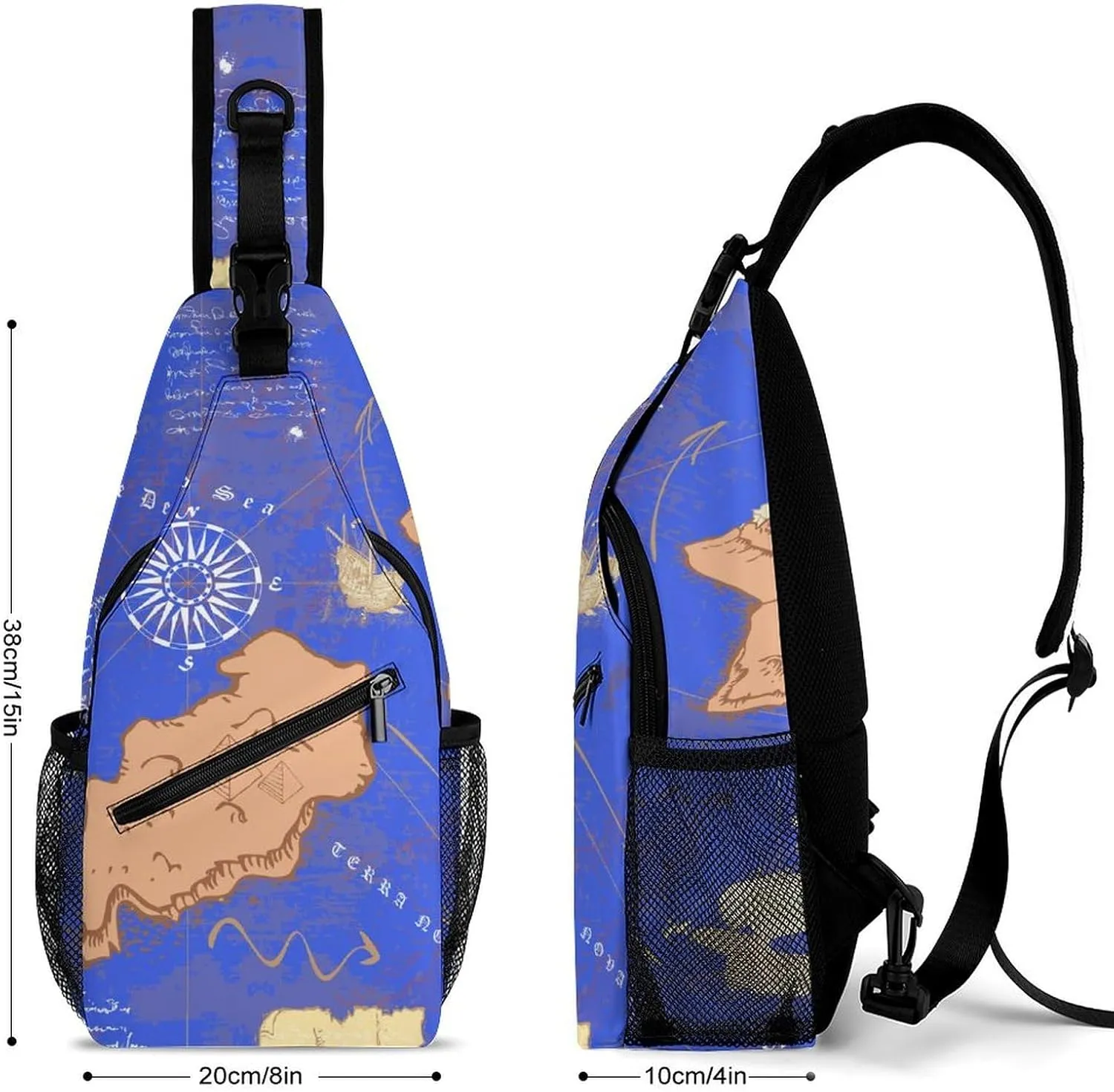 Vintage-nautical-map-style Crossbody Sling Backpack, Shoulder Bag Chest Bag for Travel Sport Running