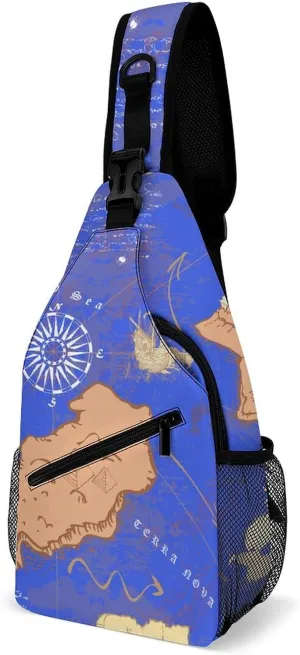 Vintage-nautical-map-style Crossbody Sling Backpack, Shoulder Bag Chest Bag for Travel Sport Running