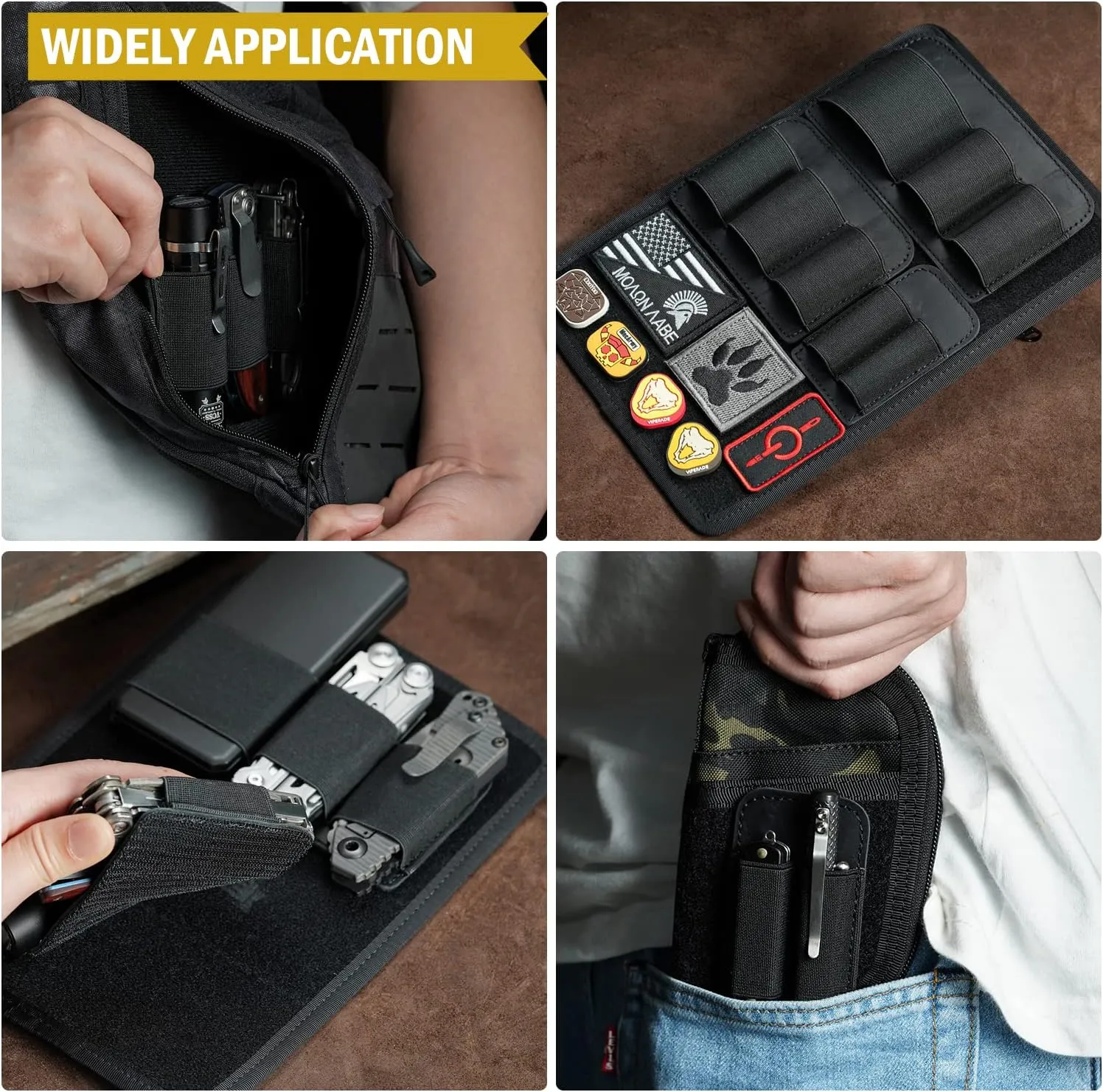 VIPERADE PL6 Tactical Modular EDC Organizer, Elastic Insert Pouch Panel With Hook Backed Accessories Holder, Attachment for Backpack, Tactical Vest, Bag