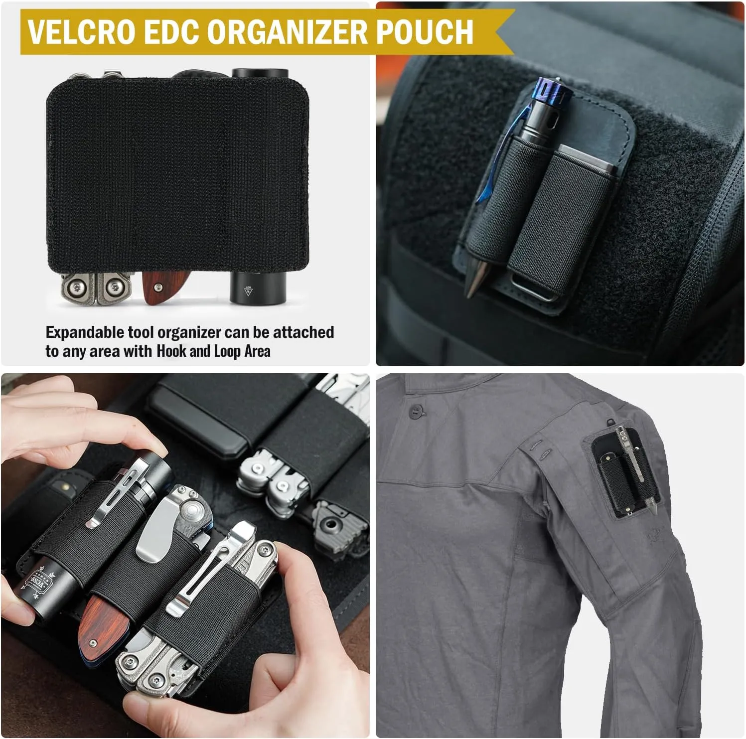 VIPERADE PL6 Tactical Modular EDC Organizer, Elastic Insert Pouch Panel With Hook Backed Accessories Holder, Attachment for Backpack, Tactical Vest, Bag