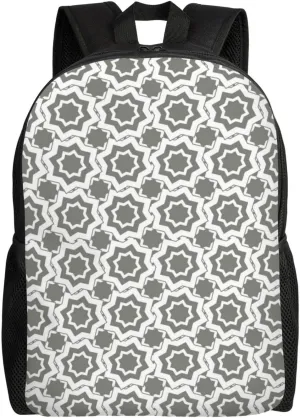 VOSERY Travel Laptop Backpack for Men Women with Adjustable Padded Shoulder Straps, Gray Geometric Star Array Waterproof Backpack with Laptop Sleeve, Computer Backpack Bag Fit 15 Inch Laptop