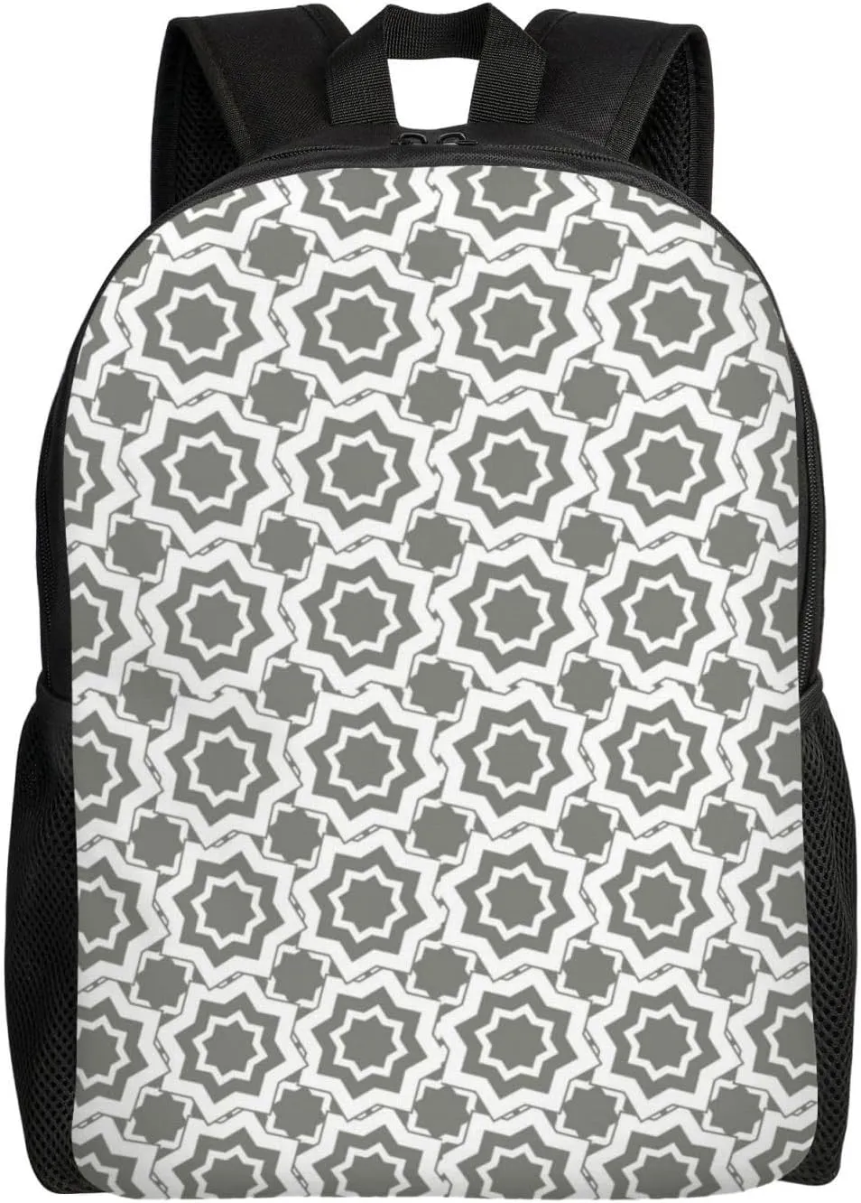 VOSERY Travel Laptop Backpack for Men Women with Adjustable Padded Shoulder Straps, Gray Geometric Star Array Waterproof Backpack with Laptop Sleeve, Computer Backpack Bag Fit 15 Inch Laptop