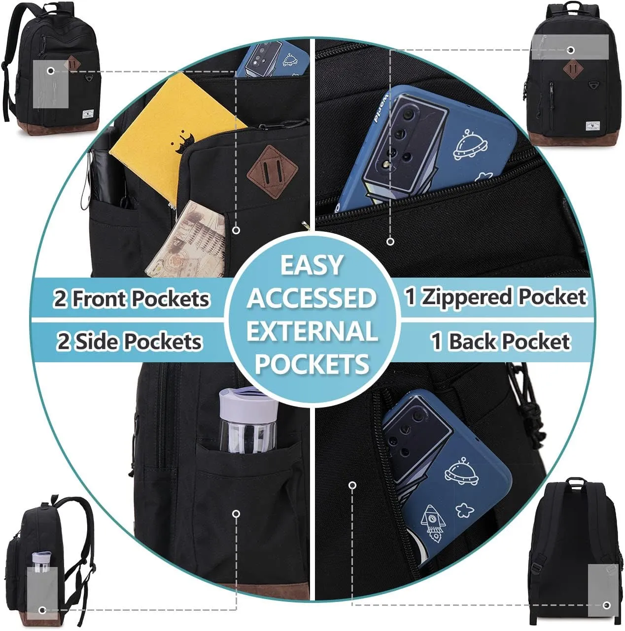 VX VONXURY Backpack for Men Women,Large 17 Inch Bookbag with Mulitiple Pockets,Classical Water Resistant Travel Backpack