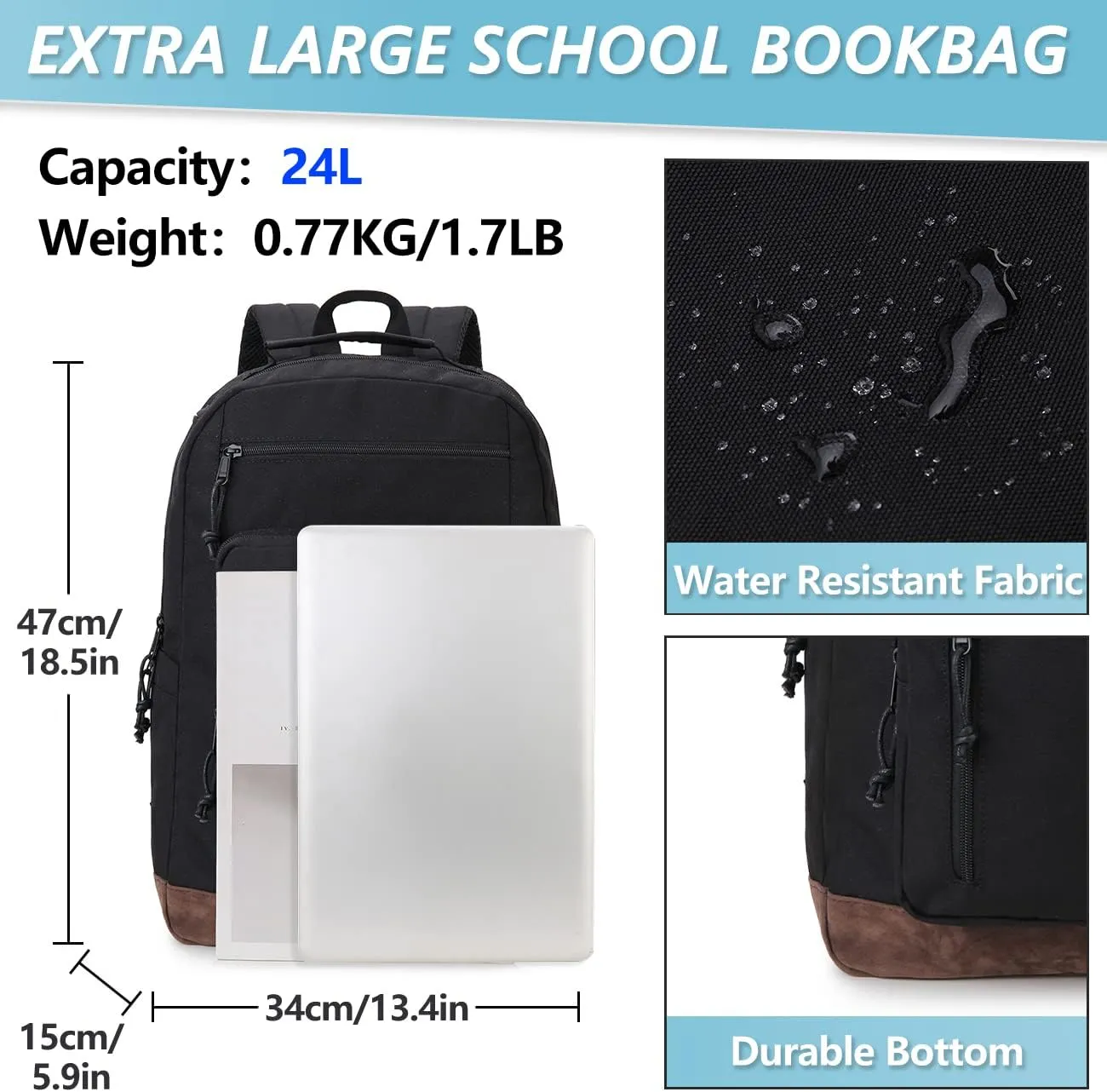 VX VONXURY Backpack for Men Women,Large 17 Inch Bookbag with Mulitiple Pockets,Classical Water Resistant Travel Backpack