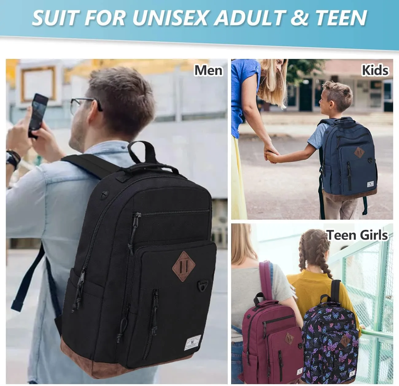 VX VONXURY Backpack for Men Women,Large 17 Inch Bookbag with Mulitiple Pockets,Classical Water Resistant Travel Backpack