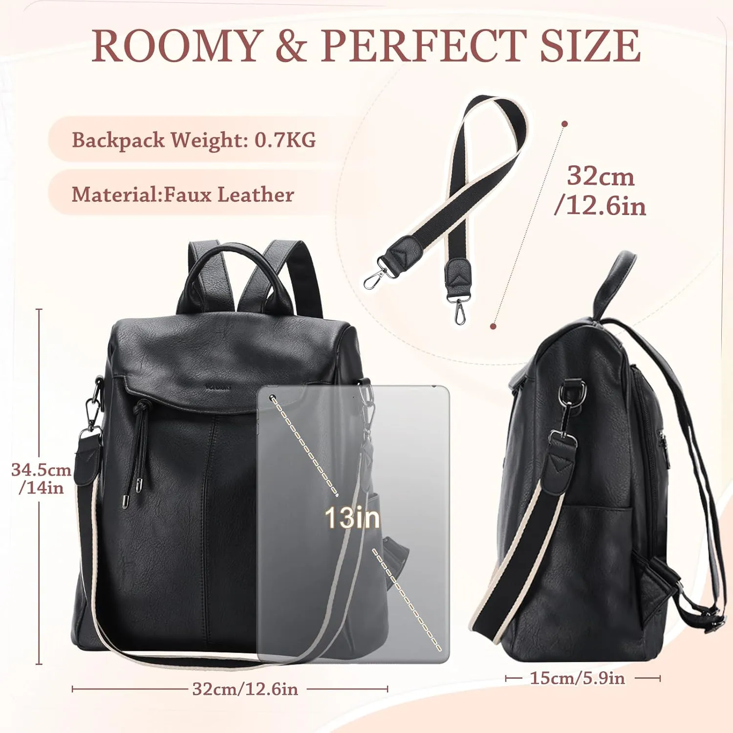 VX VONXURY Backpack Purse for Women Faux Leather Anti-Theft Backpack With Detachable Shoulder Strap Fashion Women Handbag For Daily Work Travel