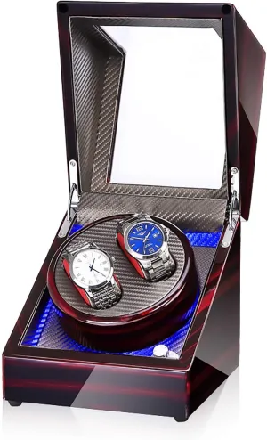 Watch Stand Watch Winders for Automatic Watches - 2 0 LED Light Automatic Turn Watch Device Mechanical Watch Shaker Household Mute Rotary Motor Watch Winding Box Storage Case Battery AC Dual