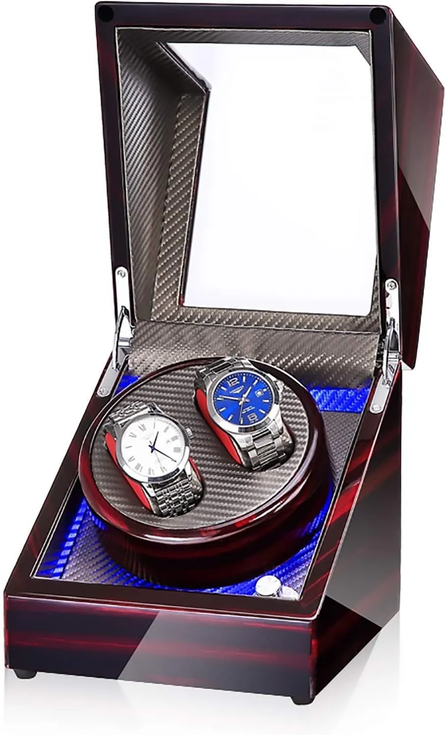 Watch Stand Watch Winders for Automatic Watches - 2 0 LED Light Automatic Turn Watch Device Mechanical Watch Shaker Household Mute Rotary Motor Watch Winding Box Storage Case Battery AC Dual