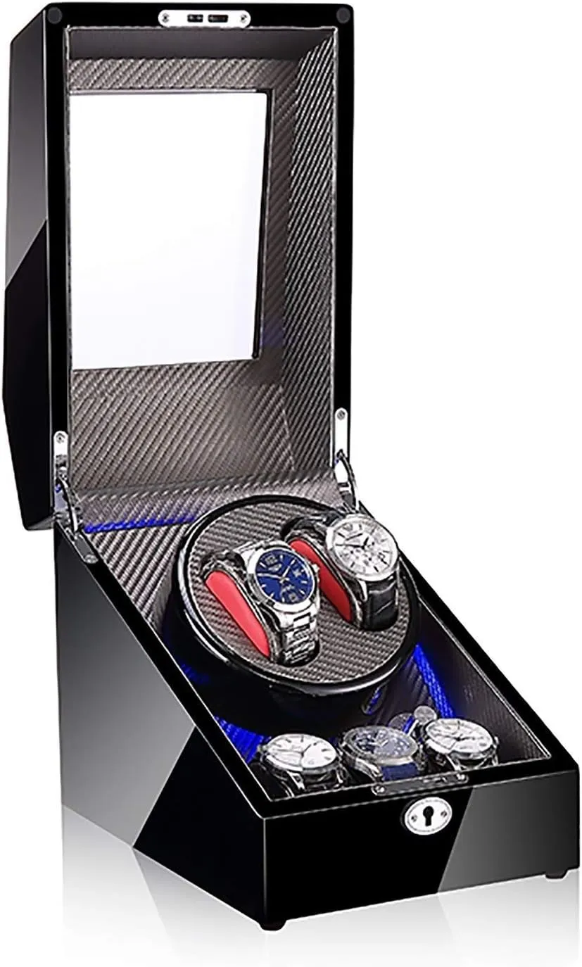 Watch Stand Watch Winders for Automatic Watches - 3 2 Mechanical Watch Shaker LED Automatic Winding Box Household Mute Anti-Magnetic Electric Motor Box Watch Storage Display Box Open Lid STO