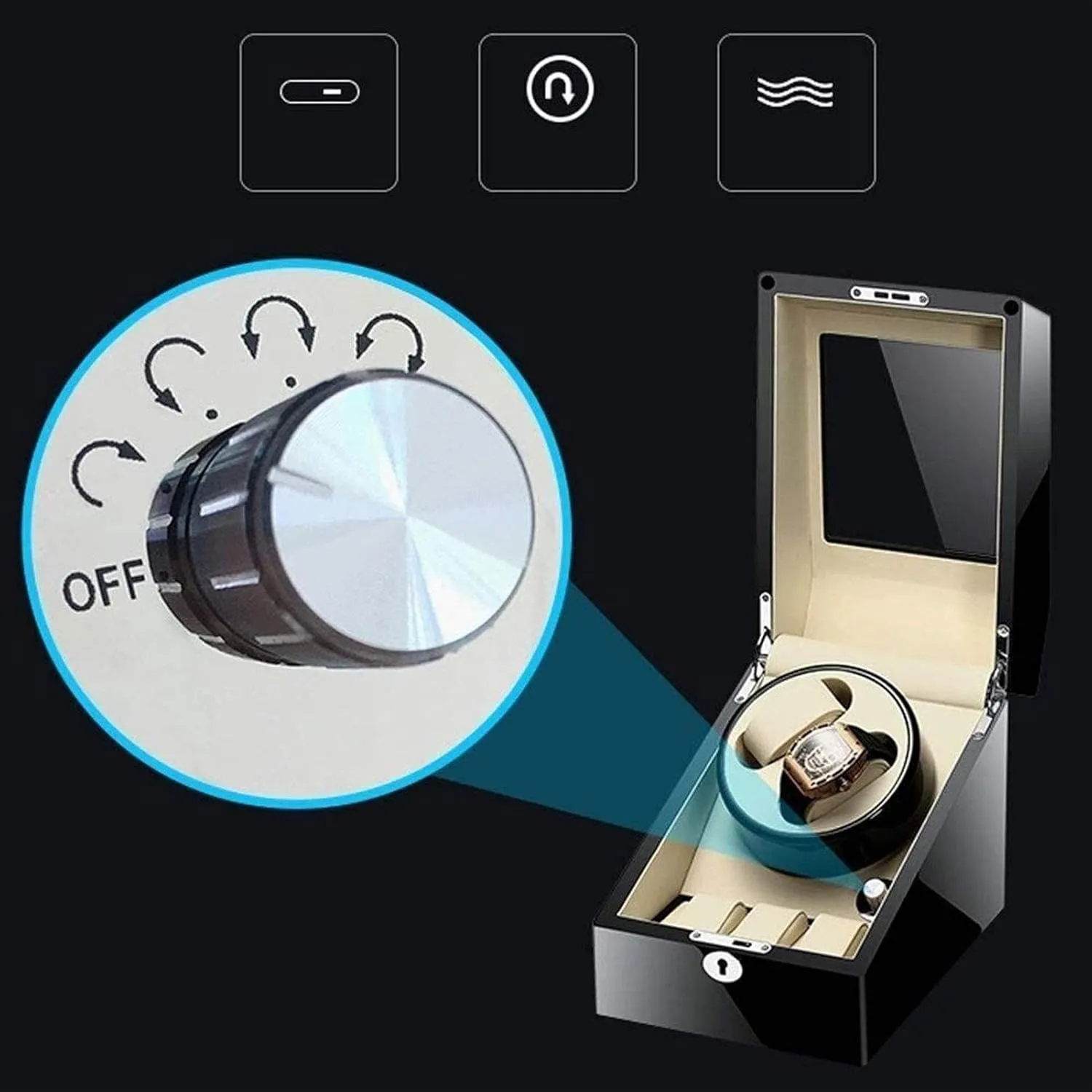 Watch Winder Box Automatic Watch Winder Box Automatic Single Watch Winder, in Wood Shell and Black Leather, Japanese Motor (C A)