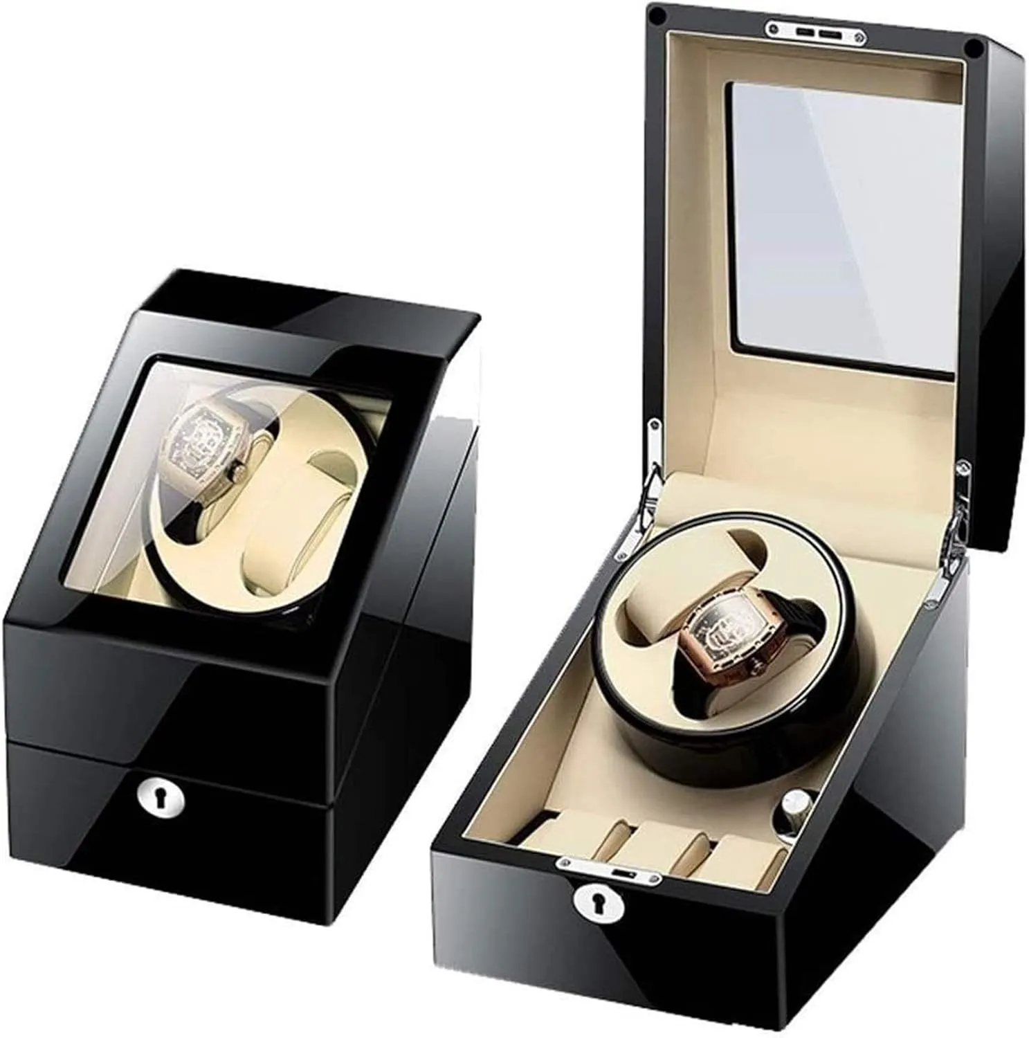 Watch Winder Box Automatic Watch Winder Box Automatic Single Watch Winder, in Wood Shell and Black Leather, Japanese Motor