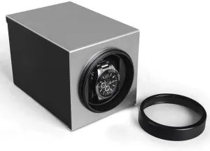 Watch Winder Box Automatic Watch Winder Box Watch Winder for 1 Watch Alloy Display Deluxe Silent Motor Antimagnetic Wood Box 2 Power Supply Mode-18.5×11.2×11.4CM(Silver)