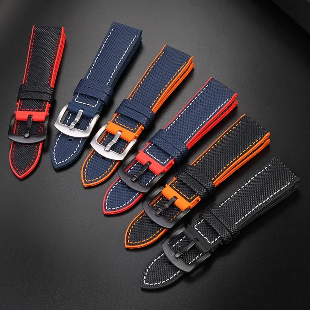 watchdives Nylon Rubber Bottom Watch Straps Canvas Men Watch Band Breathable Waterproof Replacement Bands 20mm 22mm (22mm, Green)