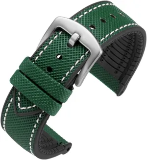 watchdives Nylon Rubber Bottom Watch Straps Canvas Men Watch Band Breathable Waterproof Replacement Bands 20mm 22mm (22mm, Green)