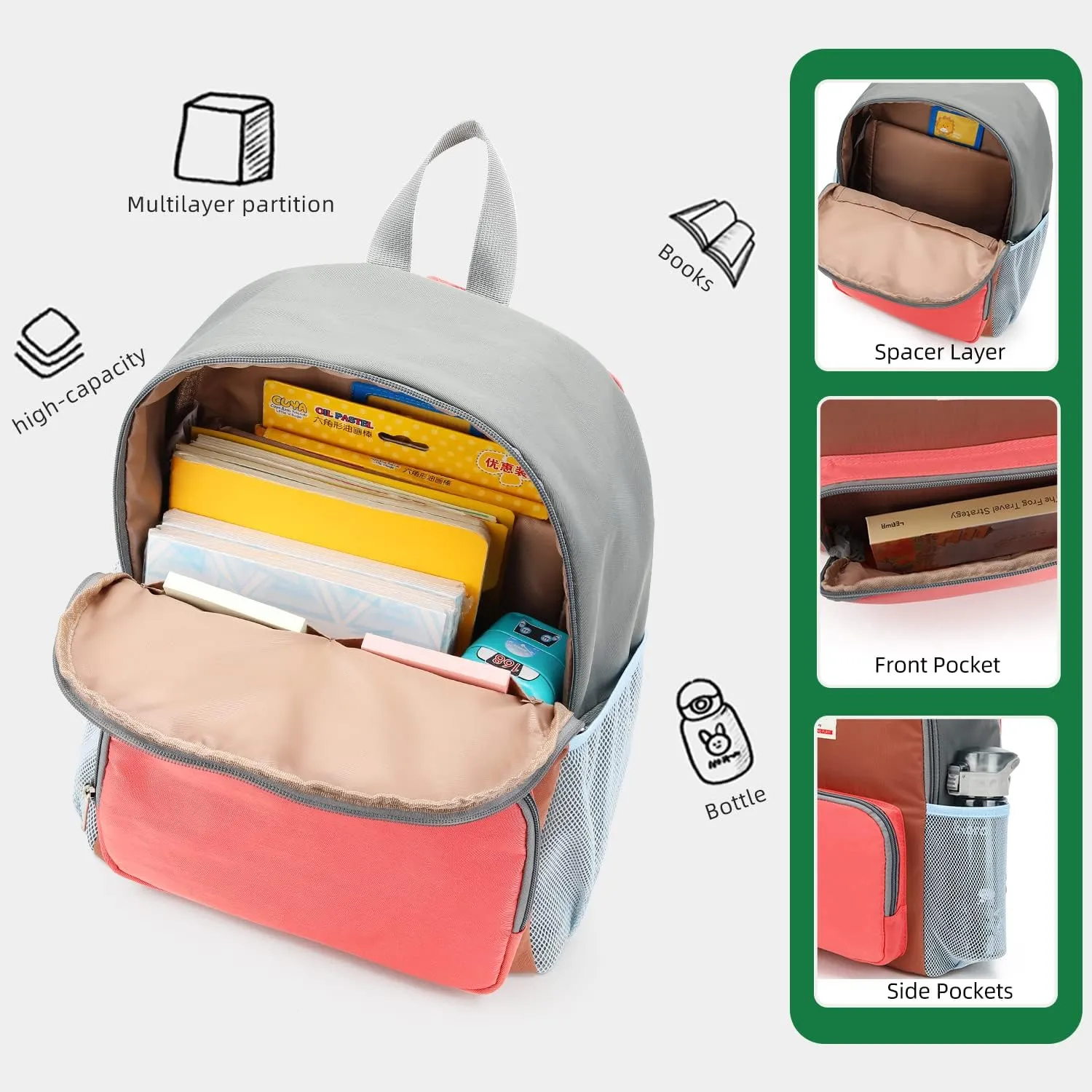 Waterproof Backpack for School Kids Backpack Bookbag Girls Boys Lightweight Travel Bag (Brown)