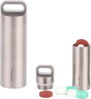 Waterproof Pill Holder Necklace, Secret Pill Container Keychain, Titanium Pill Bottle with 2 Compartment, Light Proof Pill Case, Lightweight Travel Pill Organizer for Pocket Purse Handbag