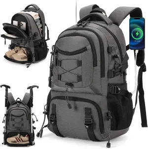 Waterproof Travel Laptop Backpack for Men & Women Anti-Theft Hiking Backpack with Shoe Compartment, Fits 16" Laptop,Gray