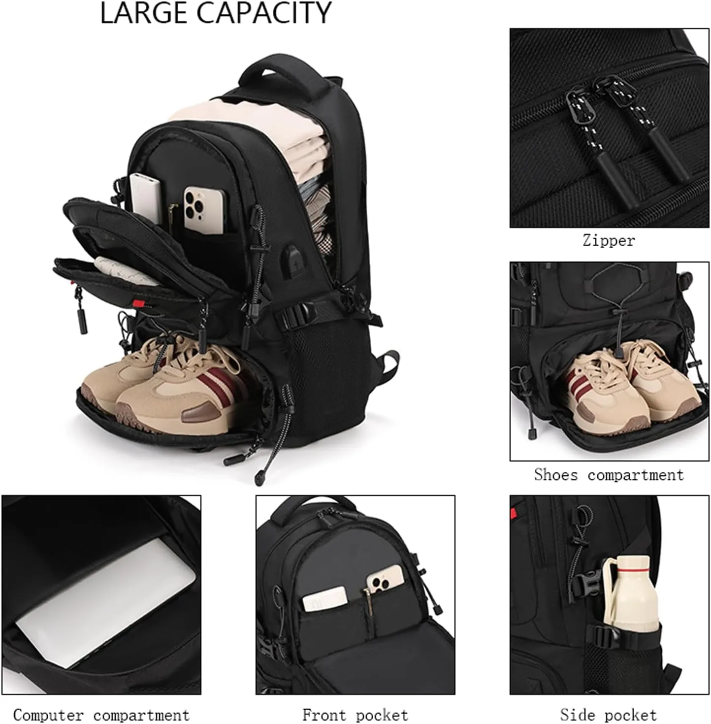 Waterproof Travel Laptop Backpack for Men & Women Anti-Theft Hiking Backpack with Shoe Compartment, Fits 16" Laptop,Gray