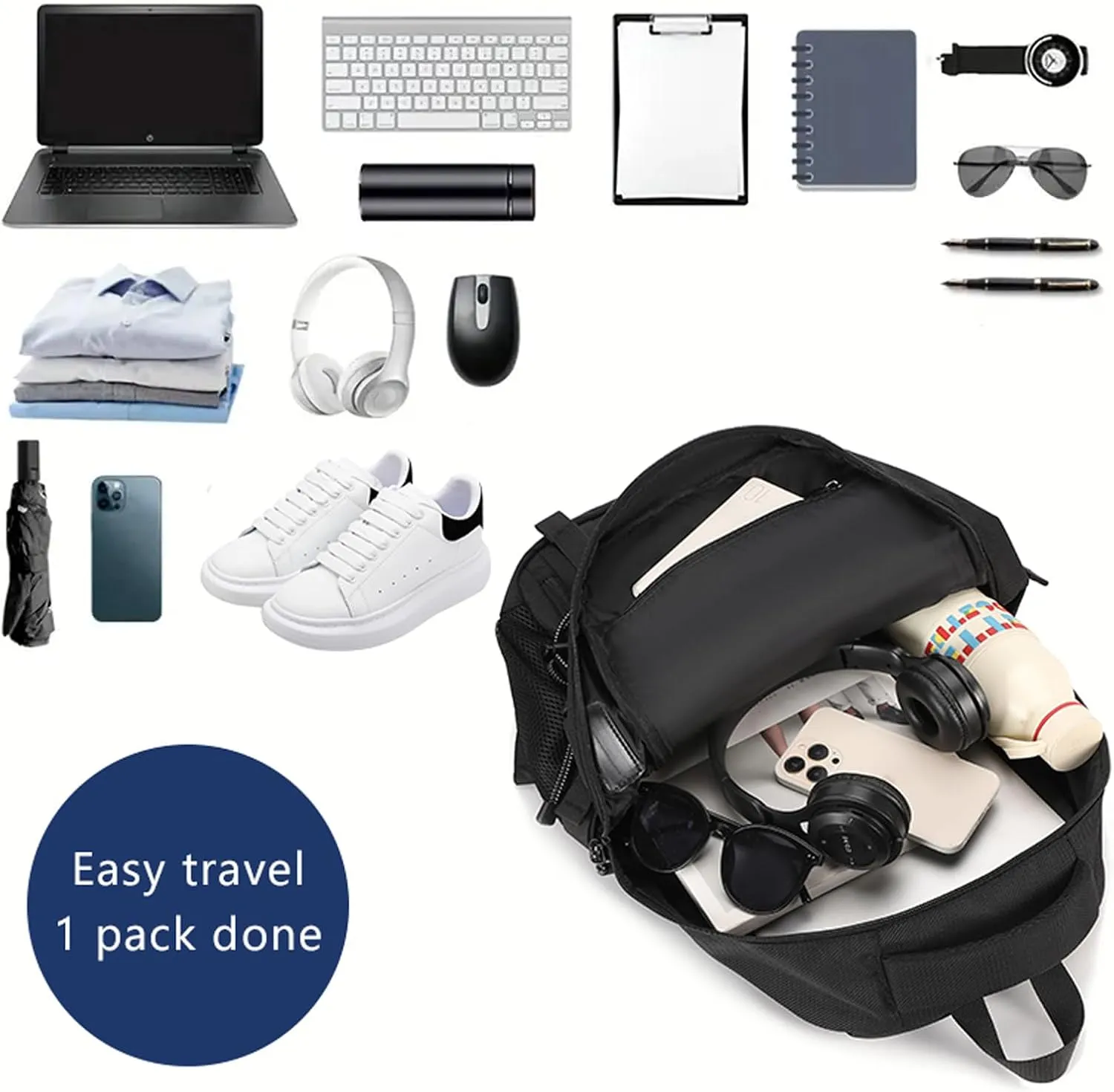 Waterproof Travel Laptop Backpack for Men & Women Anti-Theft Hiking Backpack with Shoe Compartment, Fits 16" Laptop,Gray