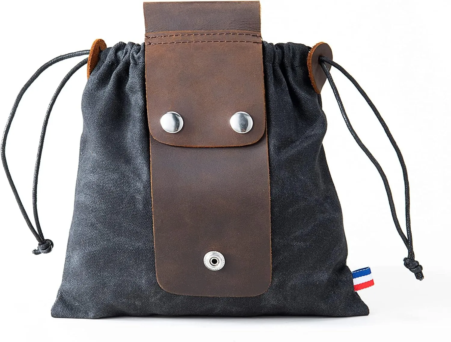 Waxed Canvas Foraging Pouch for Hiking, Collapsible Leather Belt Pouch Waist Bag with Drawstring & Buckle, Multi-Purpose Storage Bag for Camping