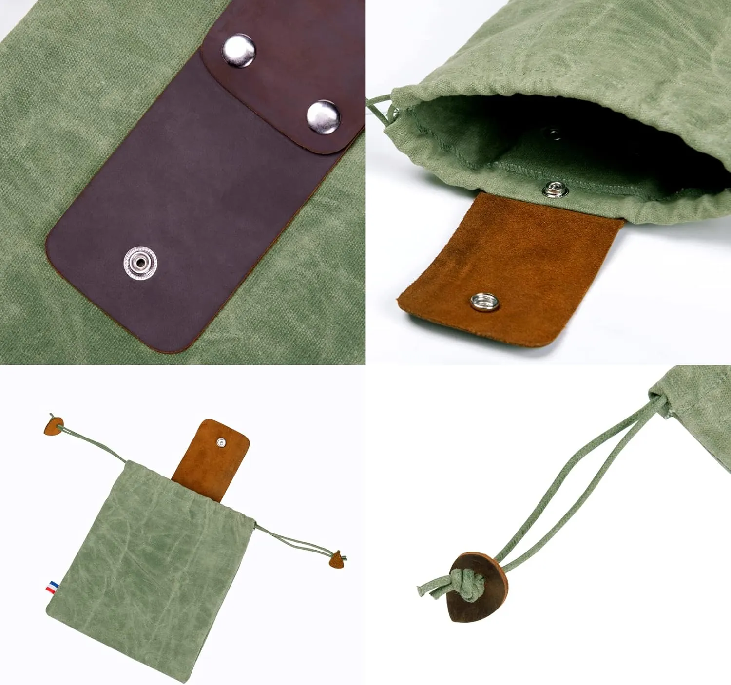 Waxed Canvas Foraging Pouch for Hiking, Collapsible Leather Belt Pouch Waist Bag with Drawstring & Buckle, Multi-Purpose Storage Bag for Camping