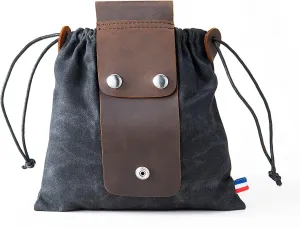 Waxed Canvas Foraging Pouch for Hiking, Collapsible Leather Belt Pouch Waist Bag with Drawstring & Buckle, Multi-Purpose Storage Bag for Camping
