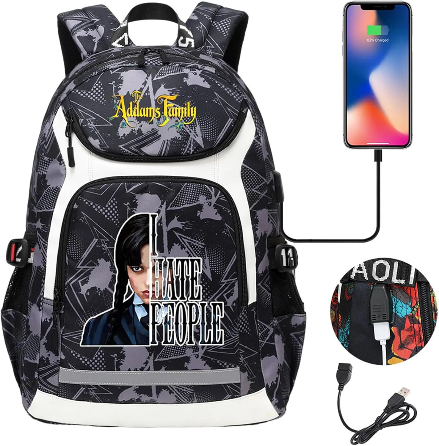 Wear Resistant Travel Bag Novelty Canvas Knapsack Multifunction Large Capacity USB Backpack