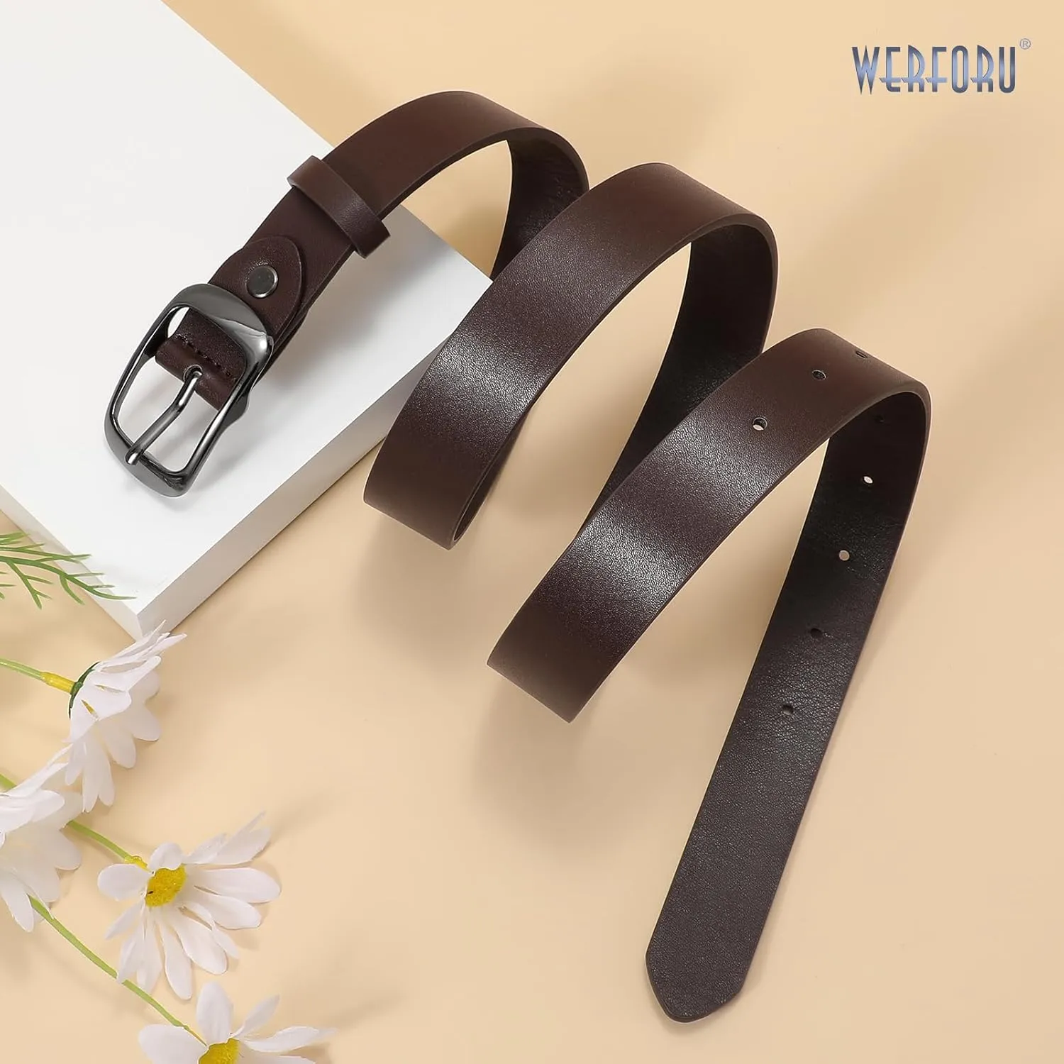WERFORU Plus Size Belt for Women Leather Belt with Metal Buckle Ladies Casual Belt for Jeans Pants