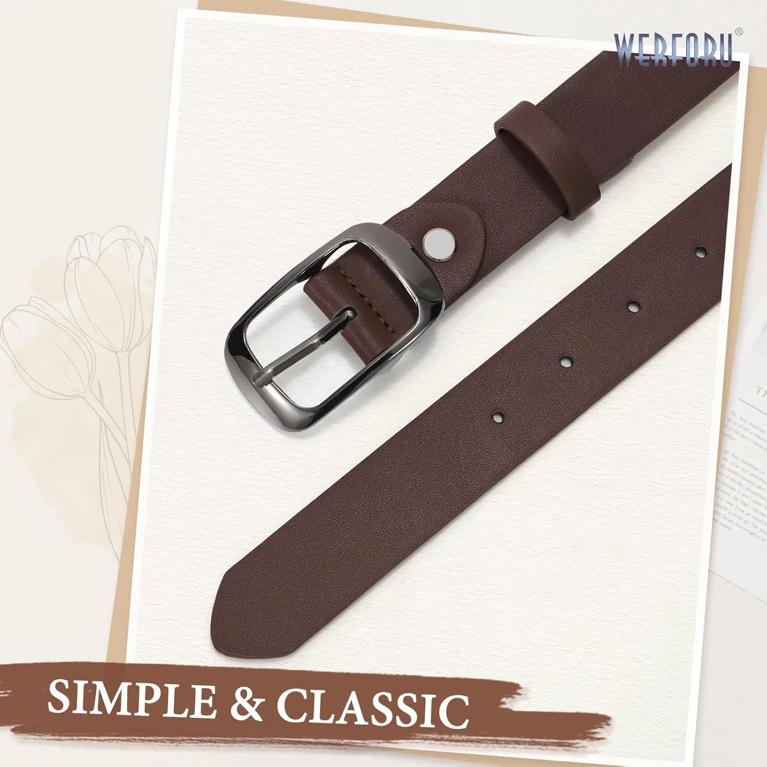 WERFORU Plus Size Belt for Women Leather Belt with Metal Buckle Ladies Casual Belt for Jeans Pants