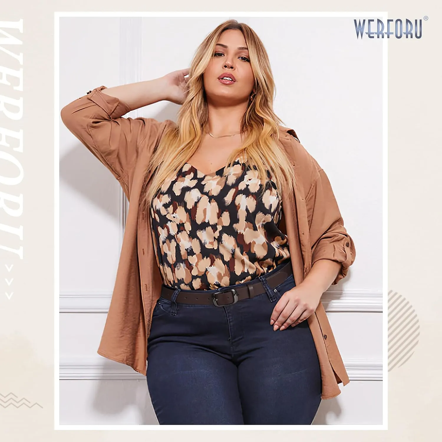 WERFORU Plus Size Belt for Women Leather Belt with Metal Buckle Ladies Casual Belt for Jeans Pants