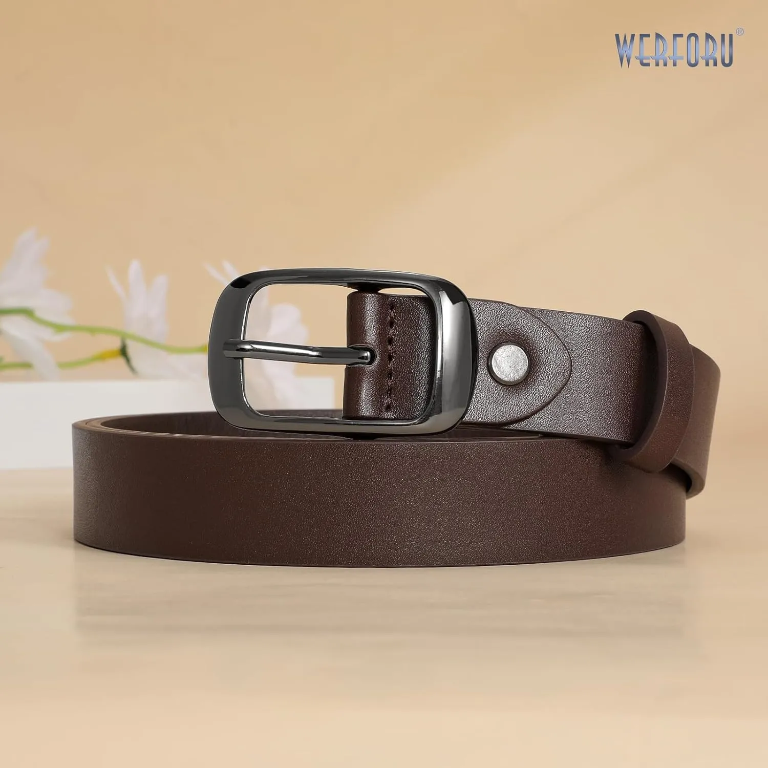 WERFORU Plus Size Belt for Women Leather Belt with Metal Buckle Ladies Casual Belt for Jeans Pants