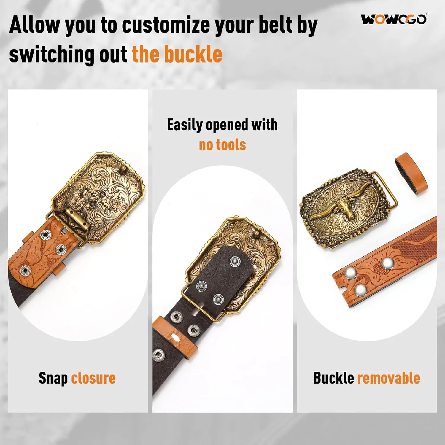 Western Cowboy Cowgirl Belt for Men Women LongHorn Bull Buckle Embossed Leather Belt Rodeo Country Belt