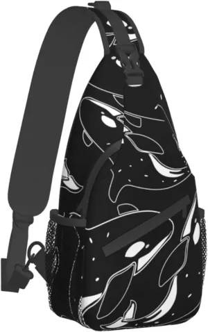 Whale Orca Killer Black Crossbody Sling Backpack For Women & Men Chest Sling Backpack Casual For Travel Hiking